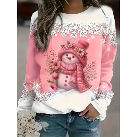 Women Christmas Snowman Long Sleeve Tee T-shirt Crew Neck Printing Casual Spring/Fall Graphic Tee Top