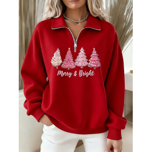 Women Christmas Shawl Collar Printing Casual Spring/Fall Long Sleeve Sweatshirt