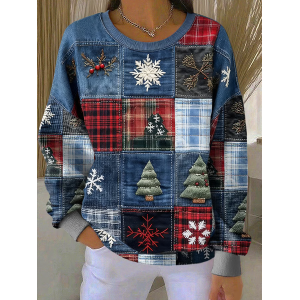 Women Christmas Crew Neck Printing Casual Spring/Fall Long Sleeve Sweatshirt