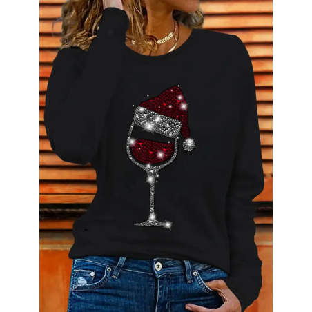 Women Christmas Long Sleeve Tee T-shirt Crew Neck Printing Casual Spring/Fall Graphic Tee Top