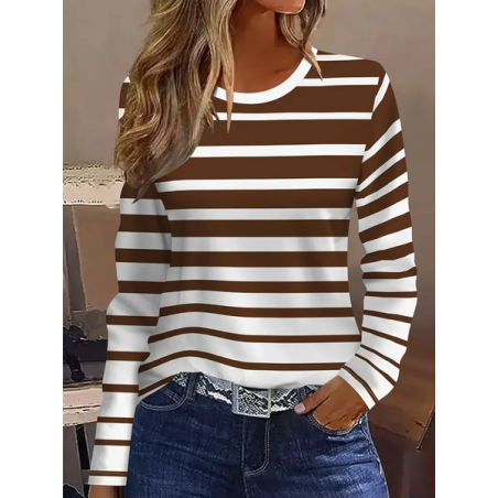 Women Striped Long Sleeve Tee T-shirt Crew Neck Printing Casual Spring/Fall Graphic Tee Top