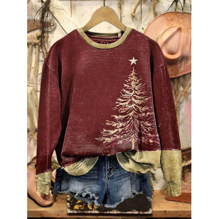 Women Christmas Crew Neck Printing Casual Spring/Fall Long Sleeve Sweatshirt