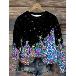 Women Christmas Crew Neck Printing Casual Spring/Fall Long Sleeve Sweatshirt