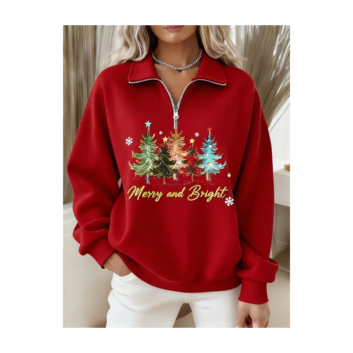 Women Christmas Shawl Collar Printing Casual Spring/Fall Long Sleeve Sweatshirt
