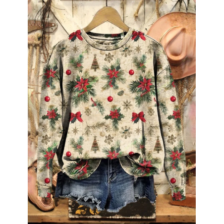 Women Christmas Crew Neck Printing Casual Spring/Fall Long Sleeve Sweatshirt