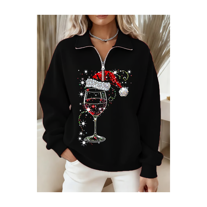 Women Christmas Shawl Collar Printing Casual Spring/Fall Long Sleeve Sweatshirt