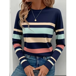 Women Striped Long Sleeve Tee T-shirt Crew Neck Printing Casual Spring/Fall Graphic Tee Top