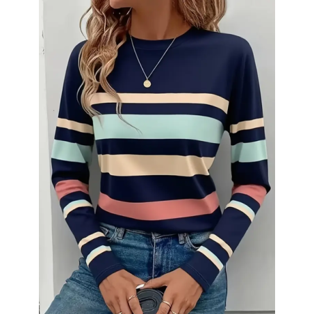 Women Striped Long Sleeve Tee T-shirt Crew Neck Printing Casual Spring/Fall Graphic Tee Top