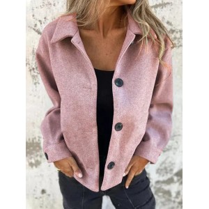 Women Spring/Fall Outerwear Vintage Split Joint Plain Long Sleeve Shawl Collar Jacket