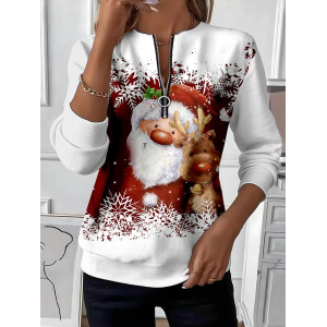 Women Santa Claus Crew Neck Printing Casual Spring/Fall Long Sleeve Sweatshirt