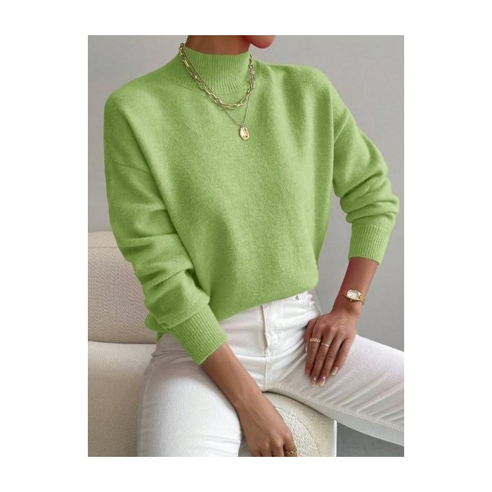 Women Plain Split Joint Winter Street Long Sleeve Mock Neck Sweater