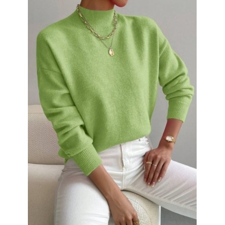 Women Plain Split Joint Winter Street Long Sleeve Mock Neck Sweater