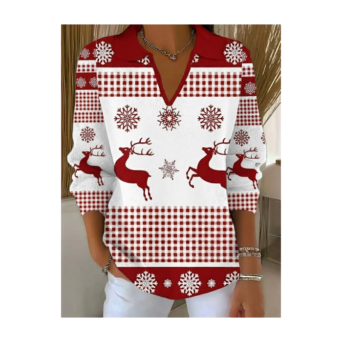 Women Christmas Printing Spring/Fall Casual Long Sleeve Shawl Collar Sweater